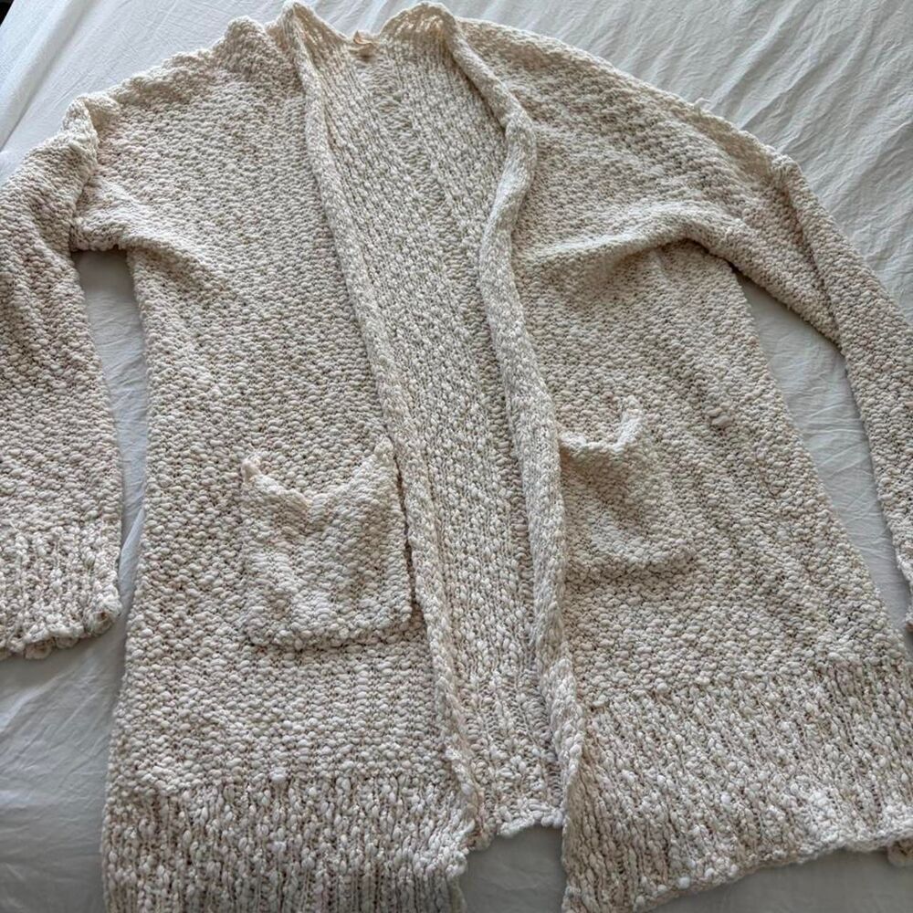 BOUTIQUE Cream Cardigan Open Front Knit Sweater Womens Medium